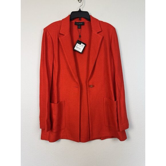 NEW St. John Red Wool Knit Jacket Blazer One Button Womens 10 MSRP $1695